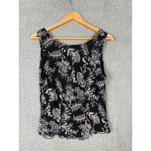 Vintage 90s Silk Tank Top | XL | Black Paisley Floral Whimsigoth Boho - Picture 4 of 4